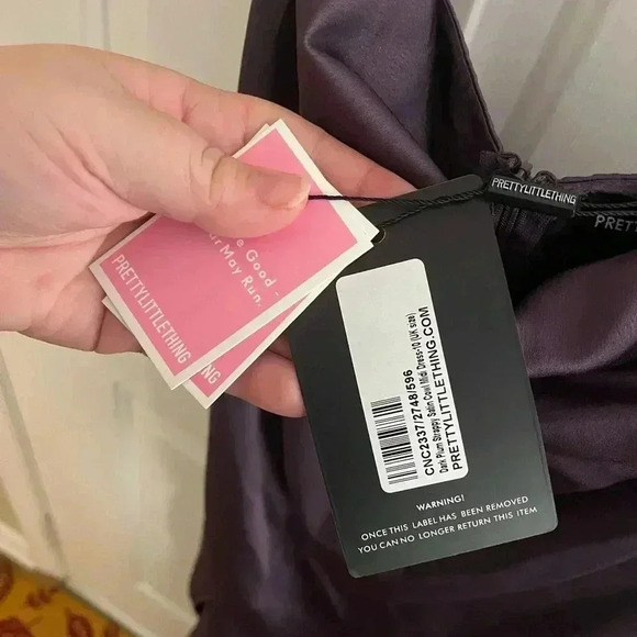 PrettyLittleThing NWT DARK PLUM STRAPPY SATIN COWL MIDI DRESS Sz 6 - Picture 8 of 9